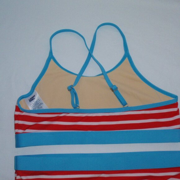 Lands End Girls Striped Red Swimsuit Set Bikinis Sz 14 2pc - Picture 4 of 8